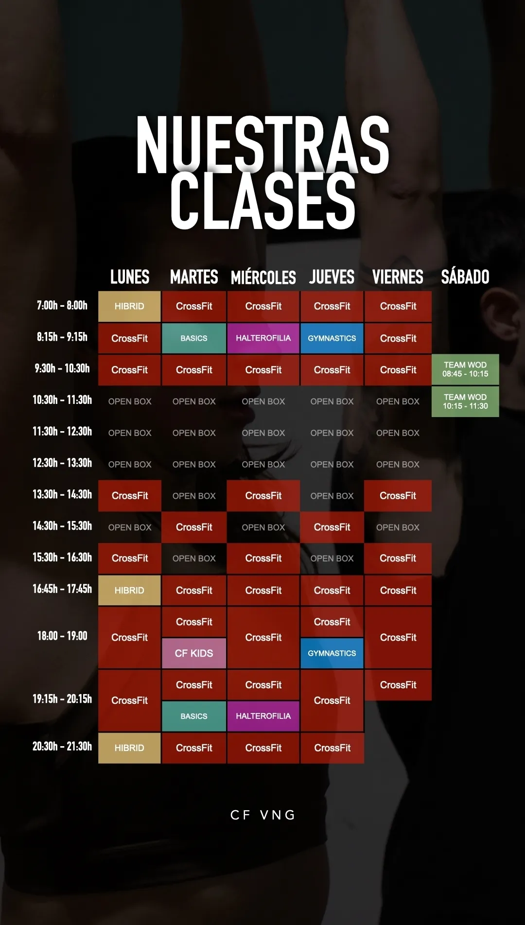 Horario semanal de clases CrossFit VNG